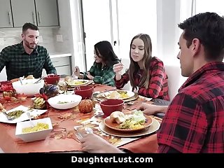 Stepdaughters Fuck Continually Other's Stepfathers on Thanksgiving Boyfriend - DaughterLust